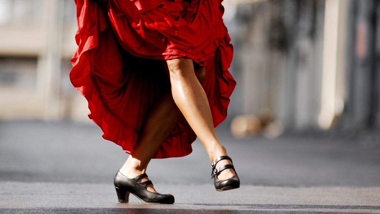 La Senorita Spagnola Flamenco Rosso Bianco Scarpe 